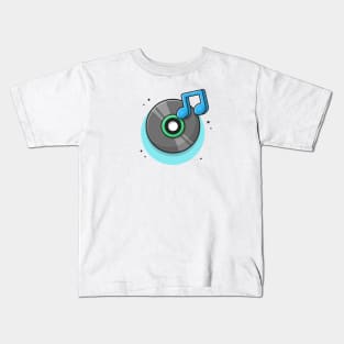 Vinyl Disk Music with Tune and Note of Music Cartoon Vector Icon Illustration (2) Kids T-Shirt